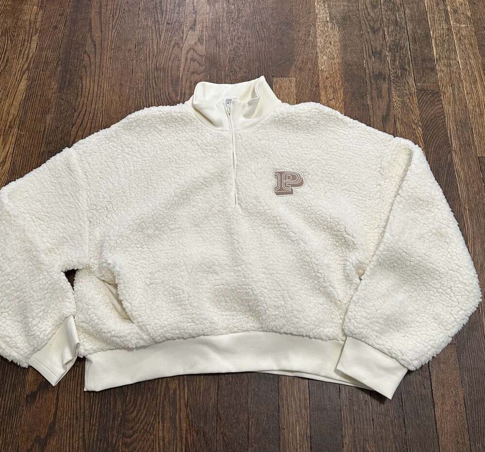 PINK Victoria's Secret Cream Ivory Cozy Teddy Fleece Half-Zip Pullover Sz L